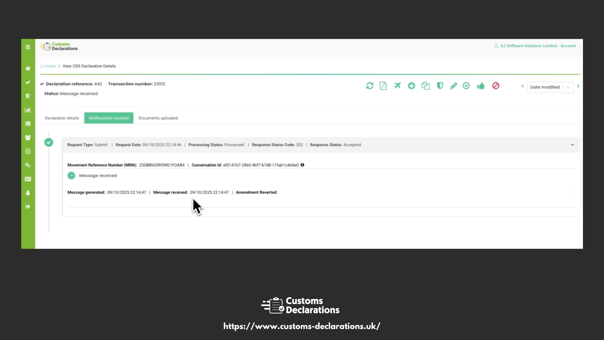 H2 customs warehouse declaration submission on Customs Declarations UK.